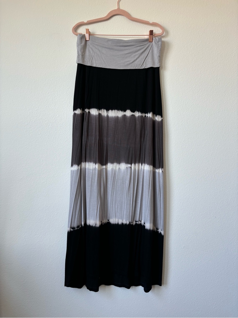 Kenar Black and Gray Tie-Dye Fold-Over Waist Maxi Skirt Size L